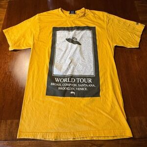 Stüssy World Tour UFO Graphic T-Shirt Yellow Streetwear Tee Medium